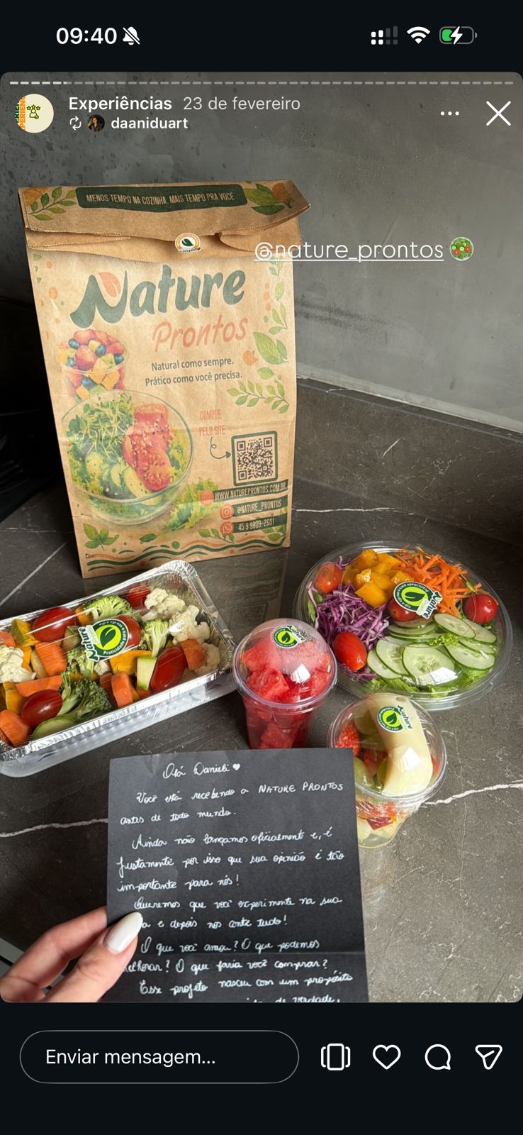 Cliente Nature Prontos compartilhou nos stories