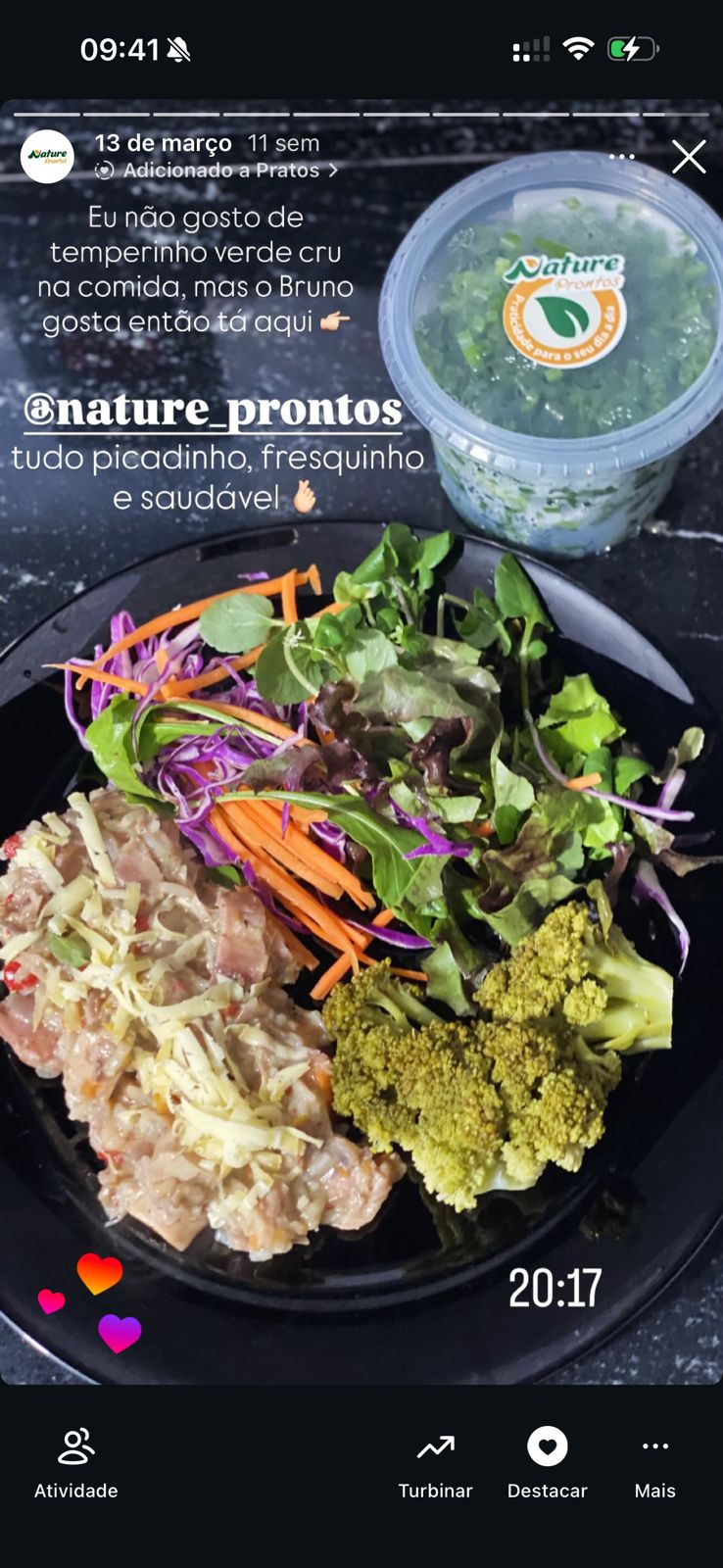 Cliente Nature Prontos compartilhou nos stories