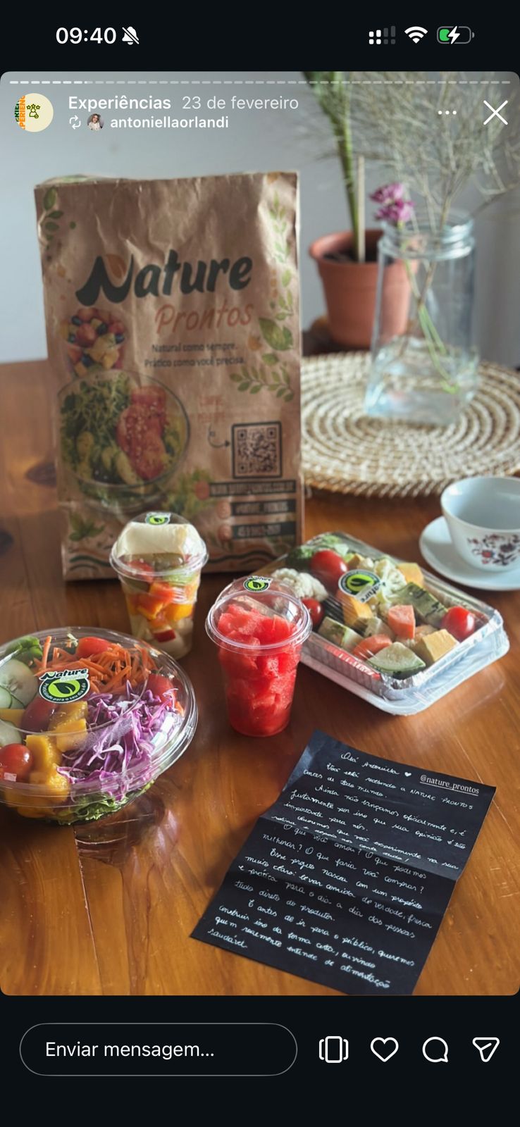 Cliente Nature Prontos compartilhou nos stories